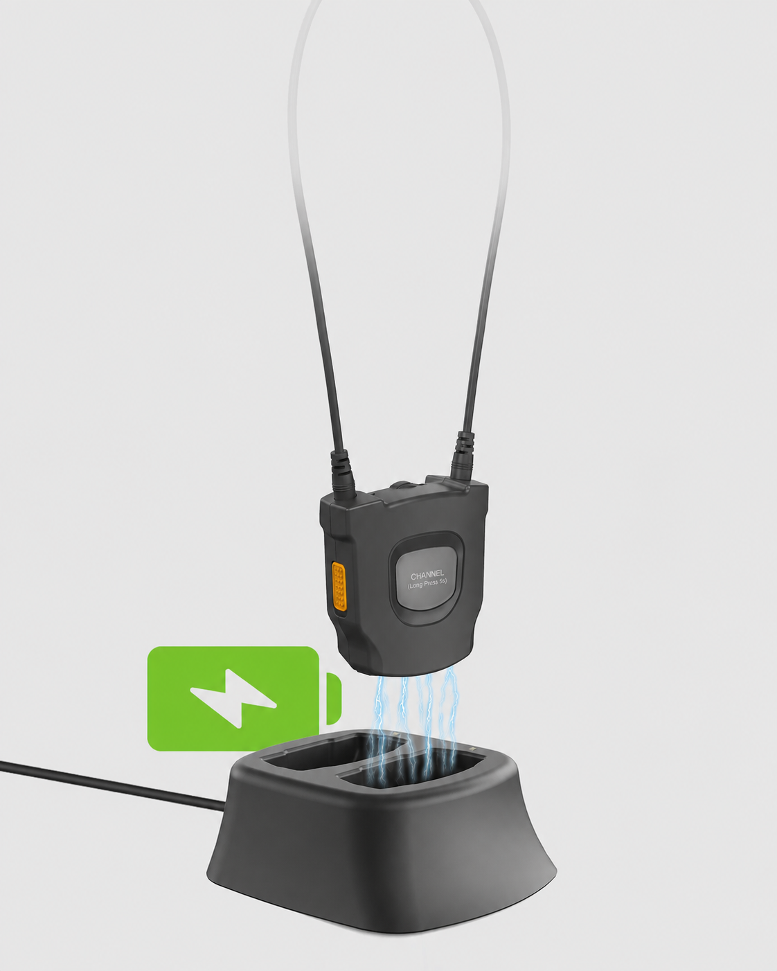 AuraCoil positioned above its charging dock