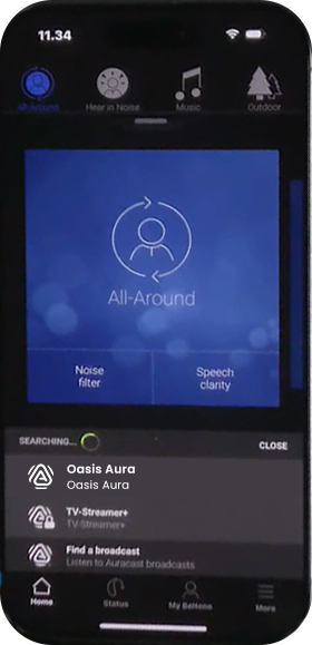 Beltone app, step 3: Select the broadcast
