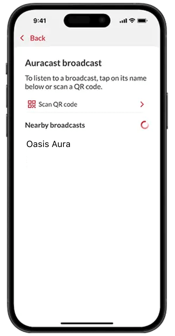 Bernafon app, step 4: Select the broadcast