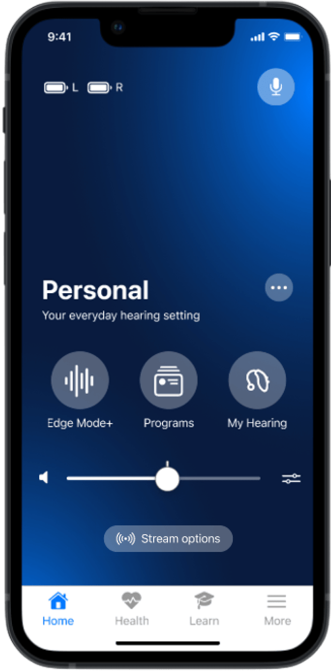 Starkey app, step 2: Open Stream options
