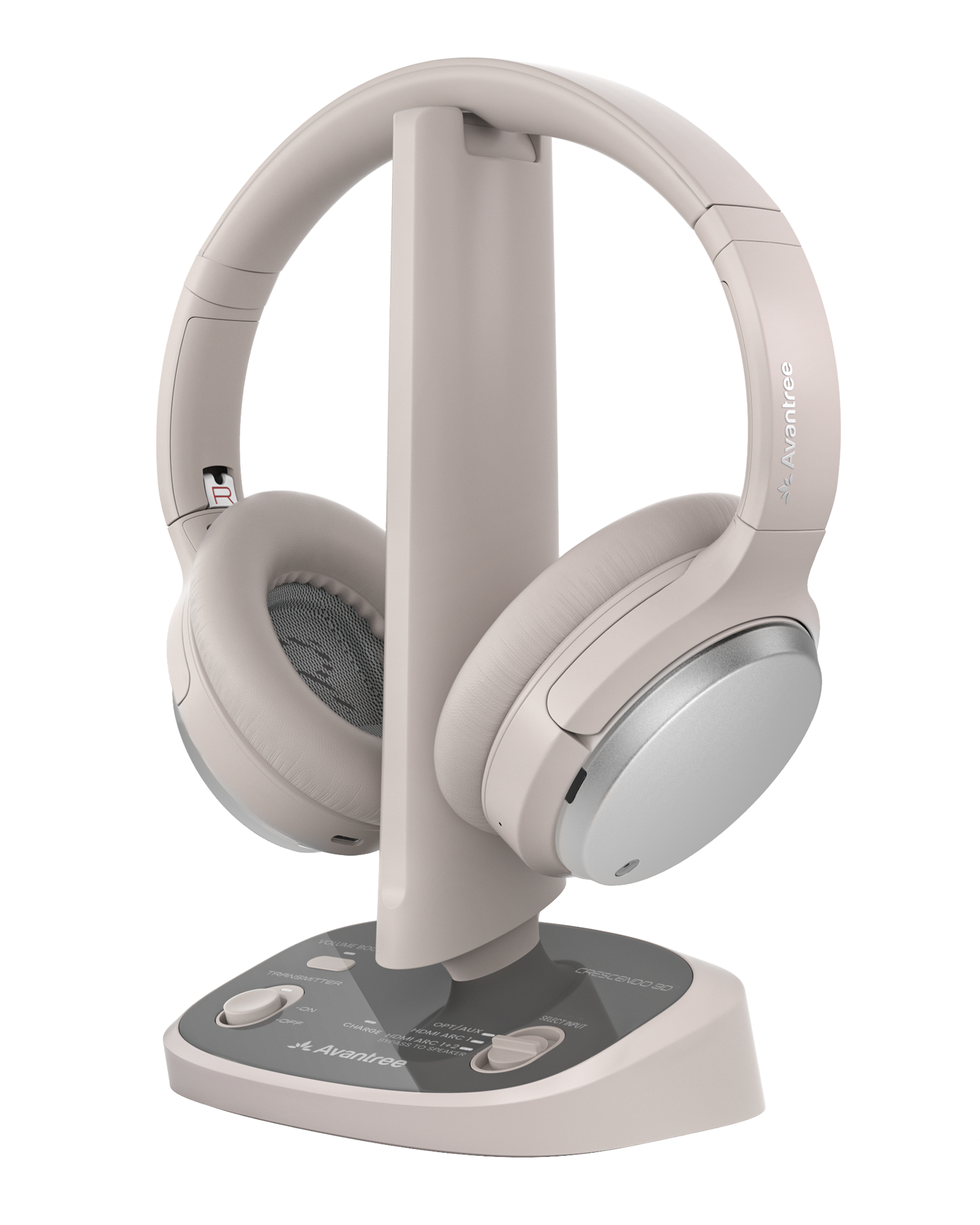 Crescendo 3D headphones with transmitter and charging dock