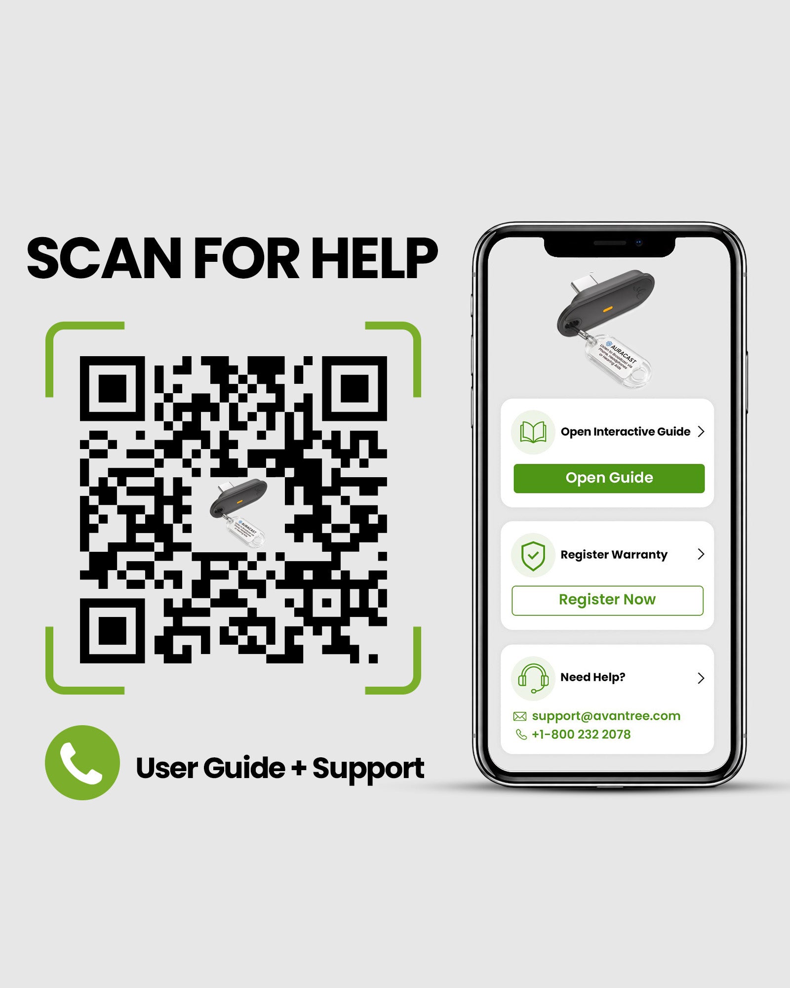 Aura C BYOD Auracast Receiver for Phones, ideal for churches, conferences, classrooms, and venues, featuring easy scan-and-setup guide 