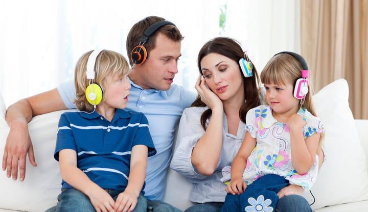 Family sharing TV audio through wireless headphones