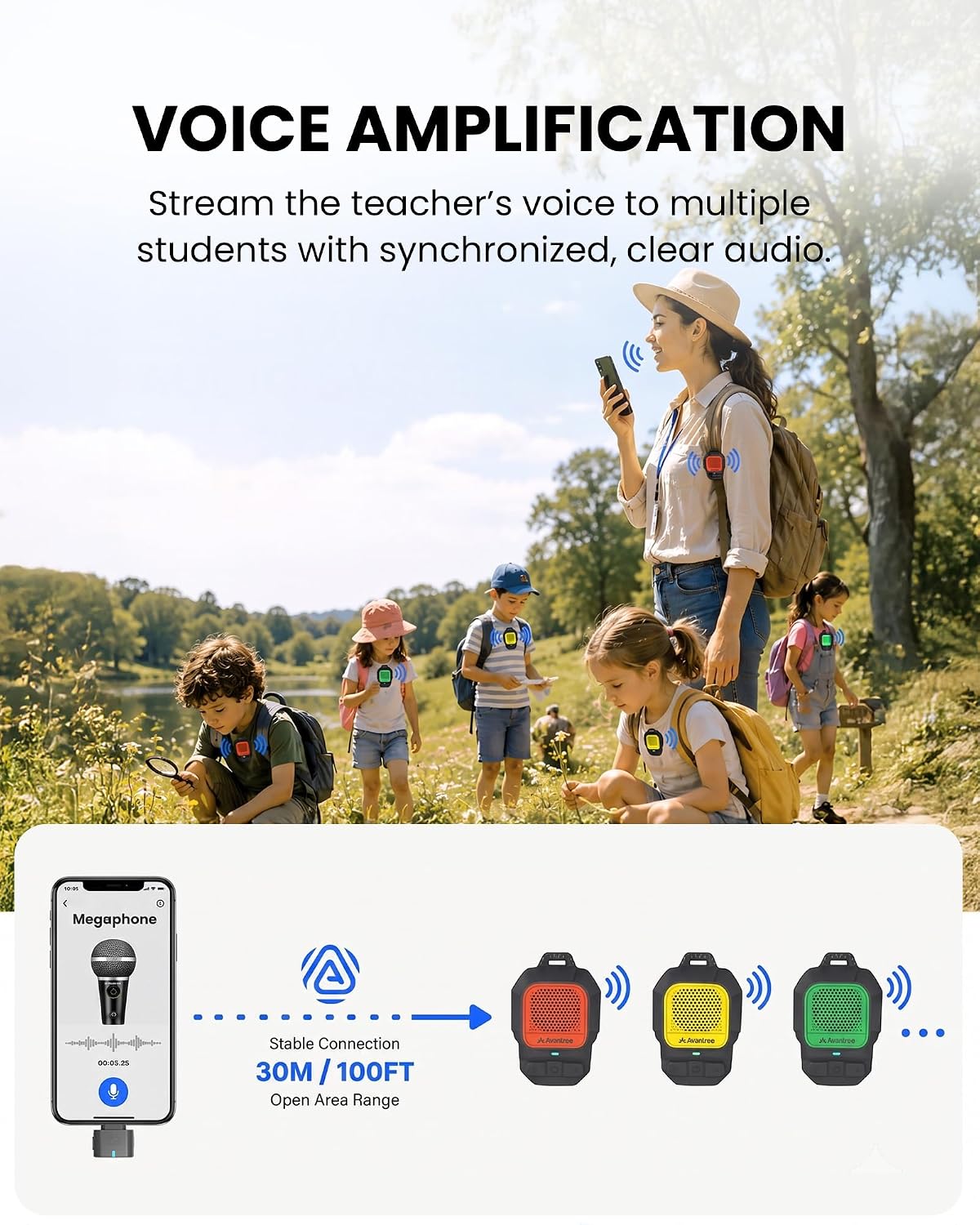 ShareCast (HomeBuddy) Clip-On Auracast Speaker Set, waterproof speakers with 100ft range for synchronized outdoor group listening for hiking, camping, picnics