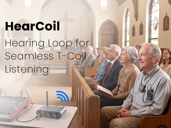 HearCoil Passive Neckloop for Telecoil Hearing Aids & Audio Receivers in churches, theaters, museums, nursing homes, senior centers, and other T-Coil-enabled venues.