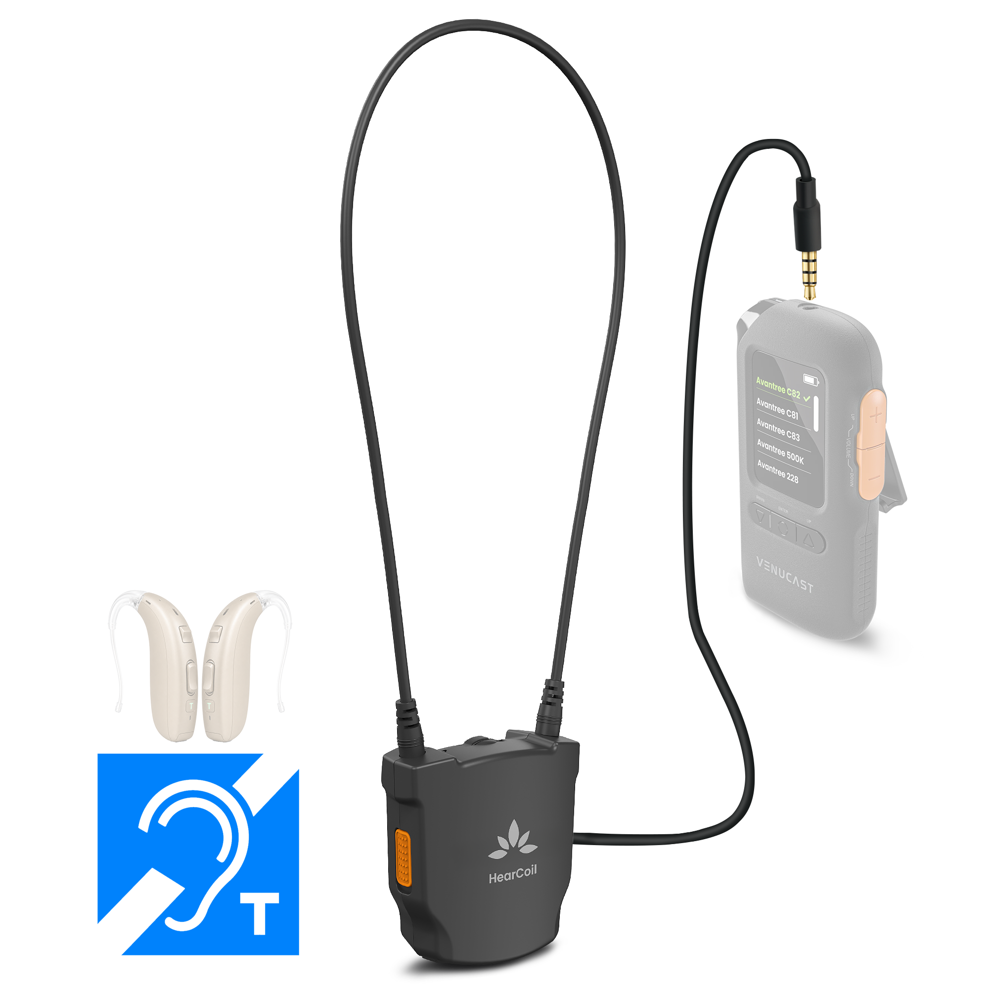 Avantree HearCoil neckloop with controller and charging dock