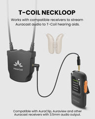 HearCoil Passive Neckloop for Telecoil Hearing Aids & Audio Receivers.  Stream auracast audio to T-coil hearing aids. Compatible with 3.mm audio output