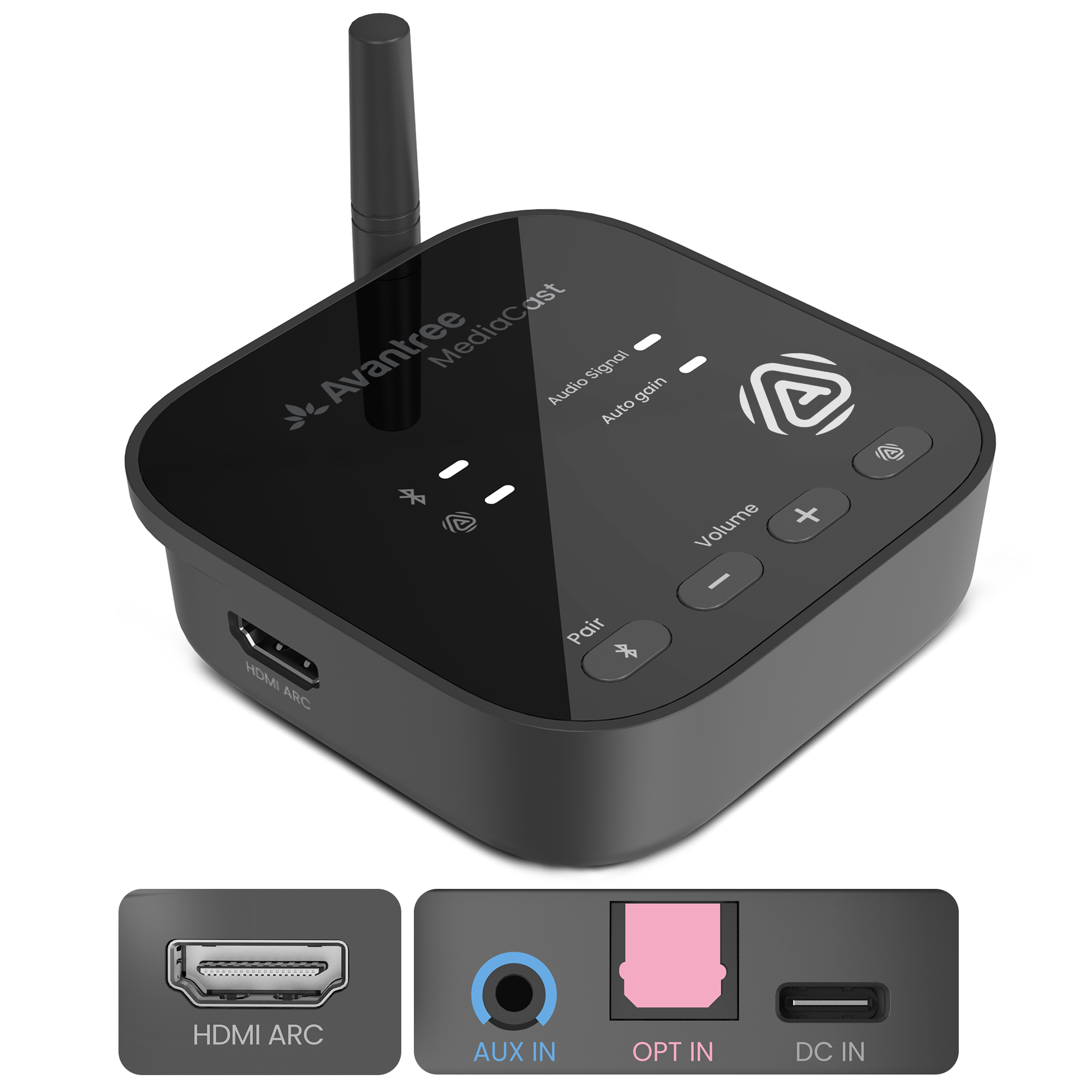 MediaCast Auracast Transmitter for TV, Bluetooth Adapter for Auracast Hearing Aids & Headphones, HDMI ARC & Optical In, Volume Boost