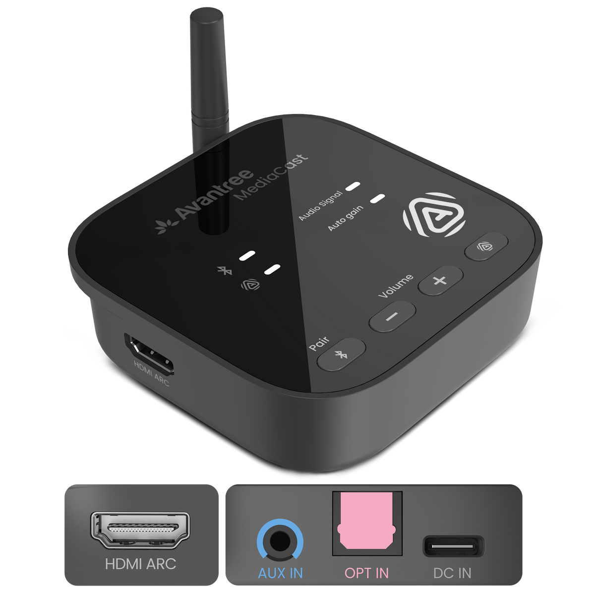 MediaCast Auracast Transmitter for TV, Bluetooth Adapter for Auracast Hearing Aids & Headphones, HDMI ARC & Optical In, Volume Boost