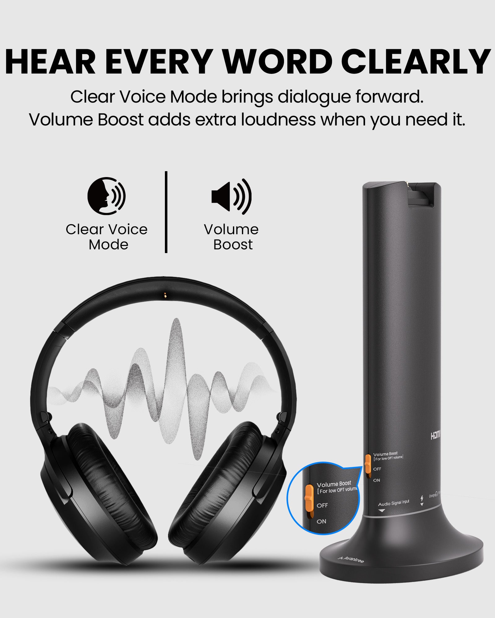 Opera Aura Clear Voice EQ modes make TV dialogue easier to hear while reducing background noise.