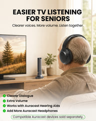 Opera Aura wireless TV headphones for seniors with simple setup, clear dialogue, and easy controls.