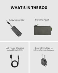 Avantree Relay package contents include airplane adapter, cable, and accessories
