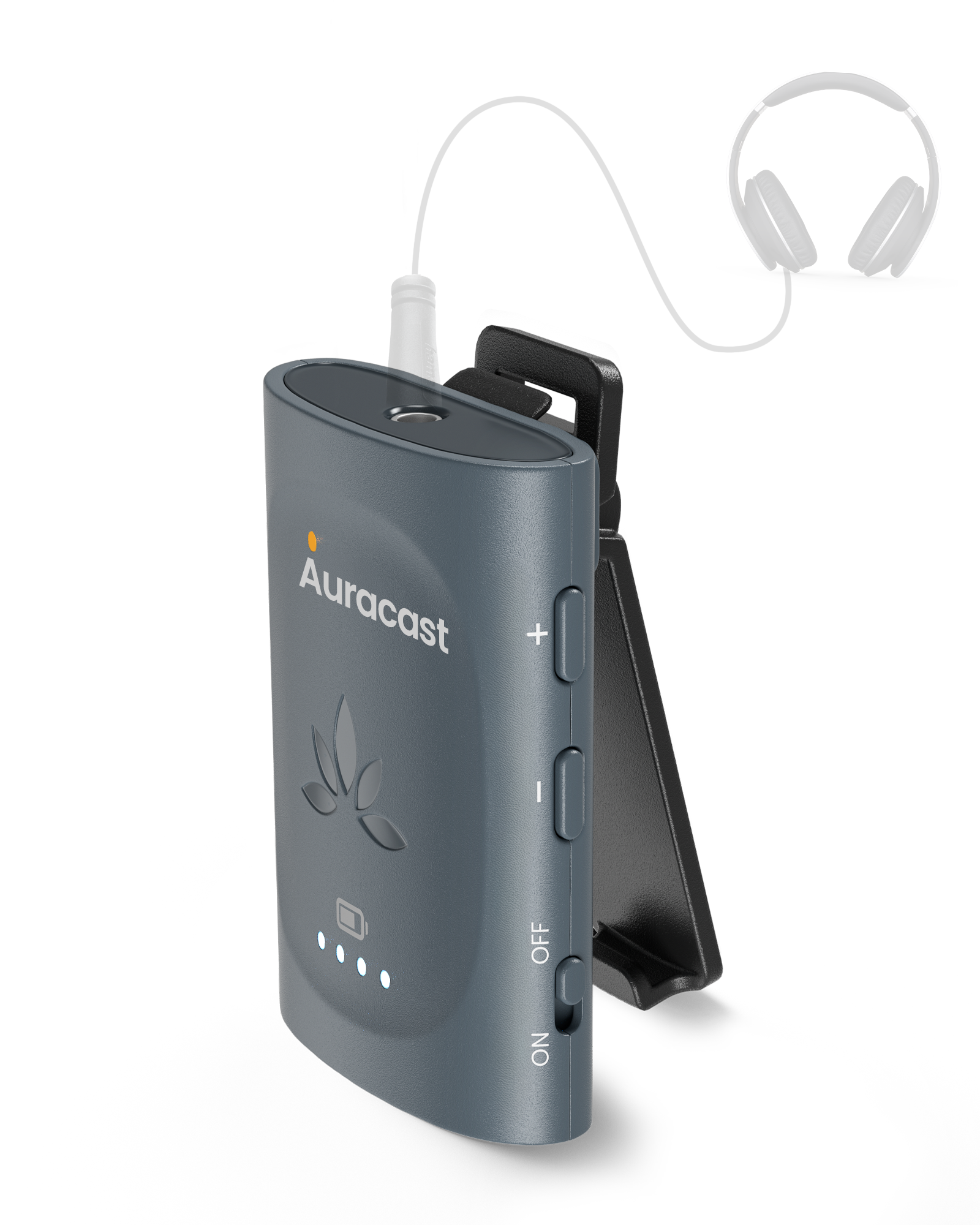 AuraClip RC240 receiver with wired headphones