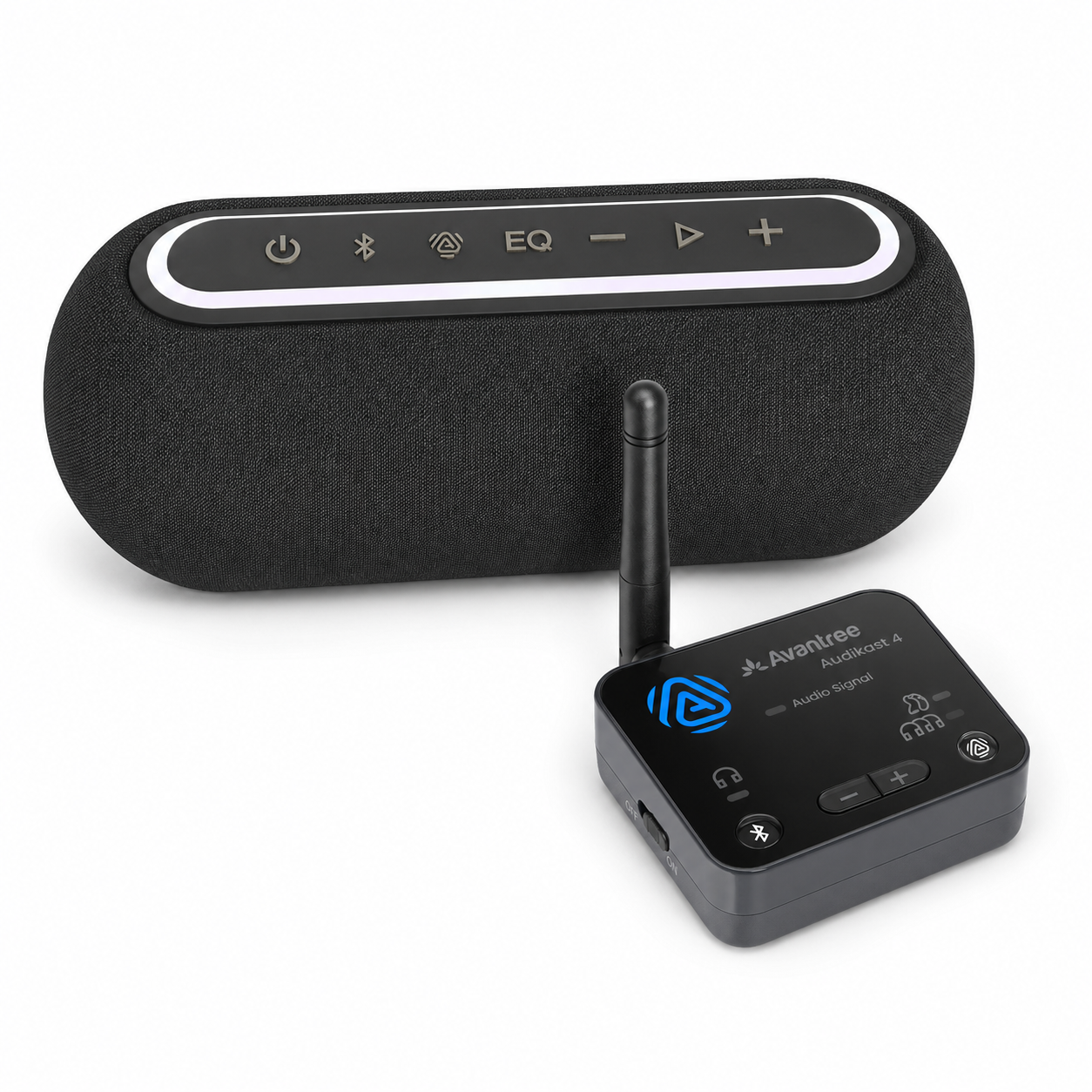 Audikast Harmony A2 wireless TV speaker set with Harmony A2 speaker and Audikast 4 transmitter