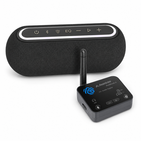 Audikast Harmony A2 wireless TV speaker set with Harmony A2 speaker and Audikast 4 transmitter