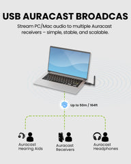 DG60 Aura USB Auracast Transmitter Adapter for PC to Multiple Auracast Receivers with Up to 5m/164ft Wireless Range