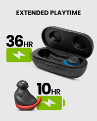 FitLock Aura provides up to 10 hours per charge and 36 hours with the charging case