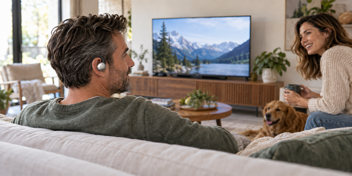 Open-ear TV listening while staying connected to the room