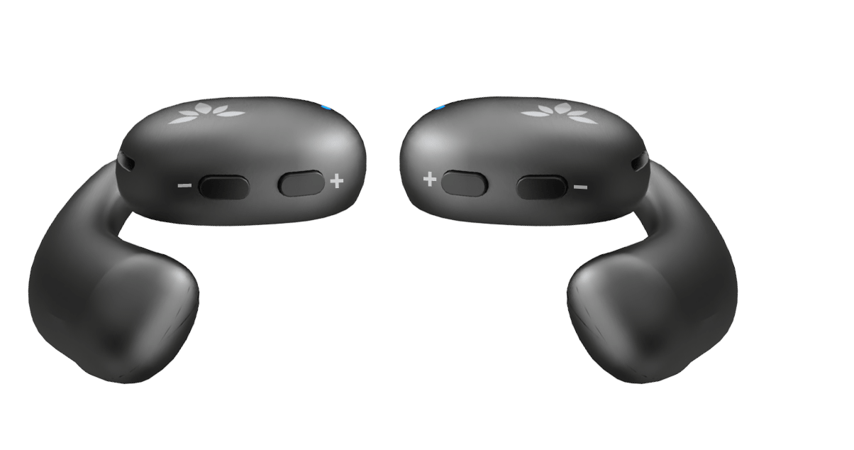 Plus and minus volume buttons on both AcuEar Pebble 2 earphones