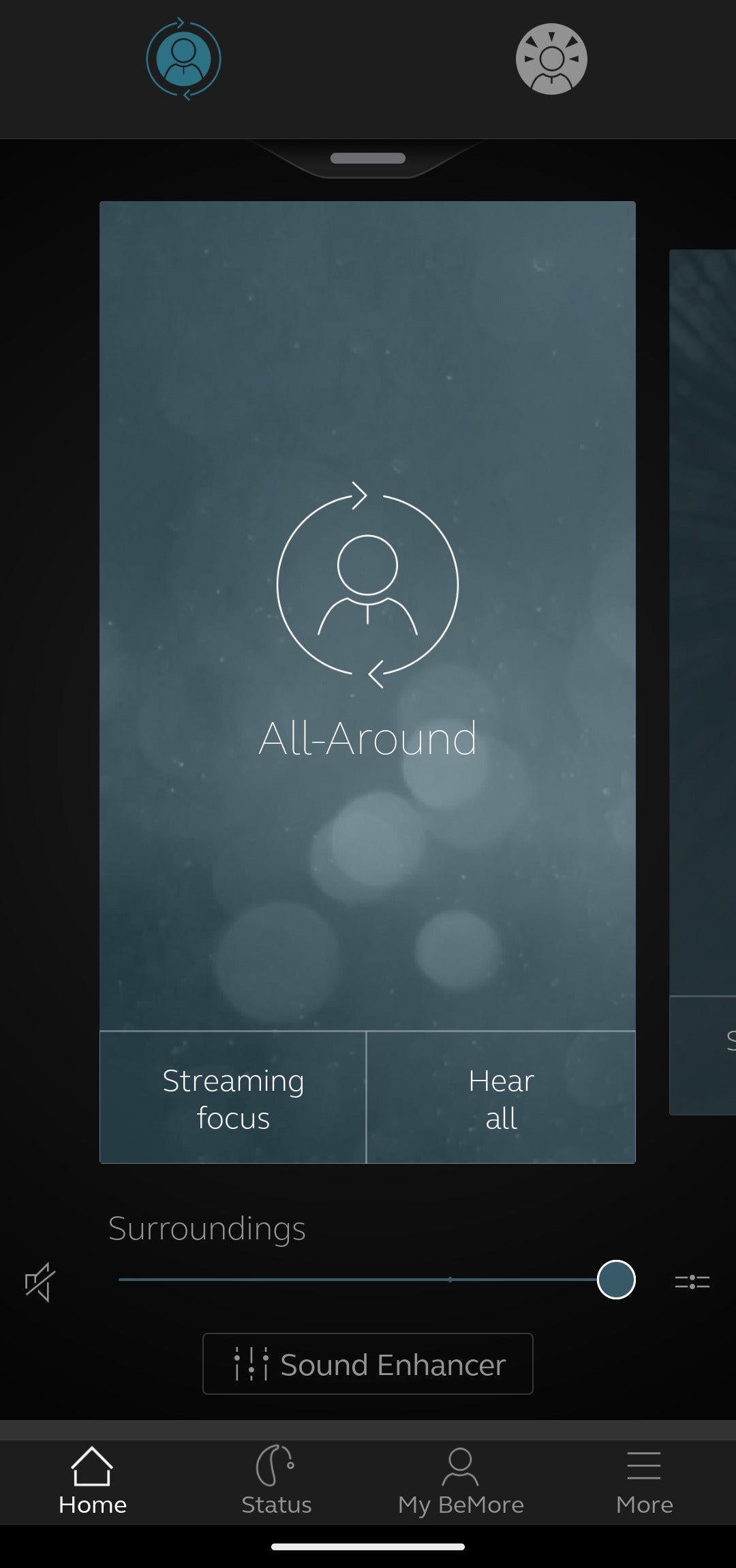 Home screen with More at the bottom right