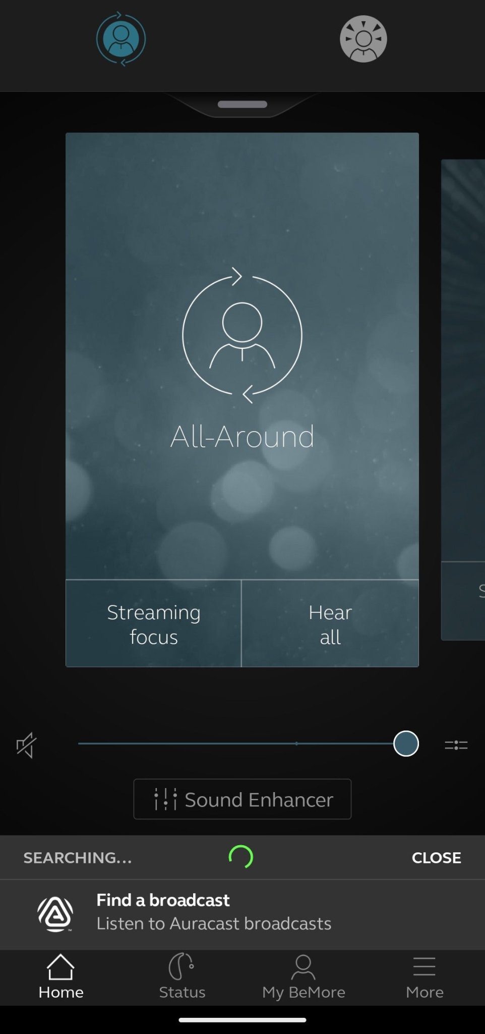 Searching status while the app looks for Auracast broadcasts