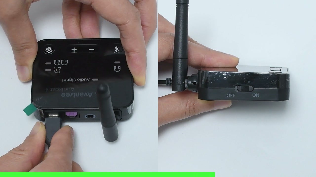 USB-C power connected to Audikast 4T and its power switch moved to ON