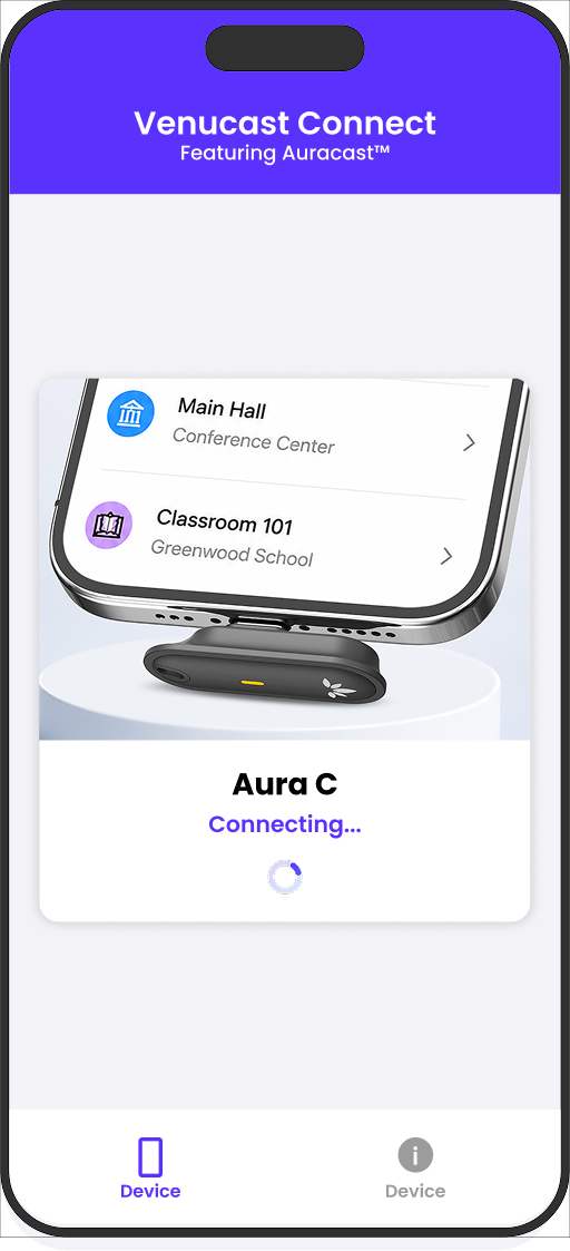 VenuCast Connect showing Aura C connecting
