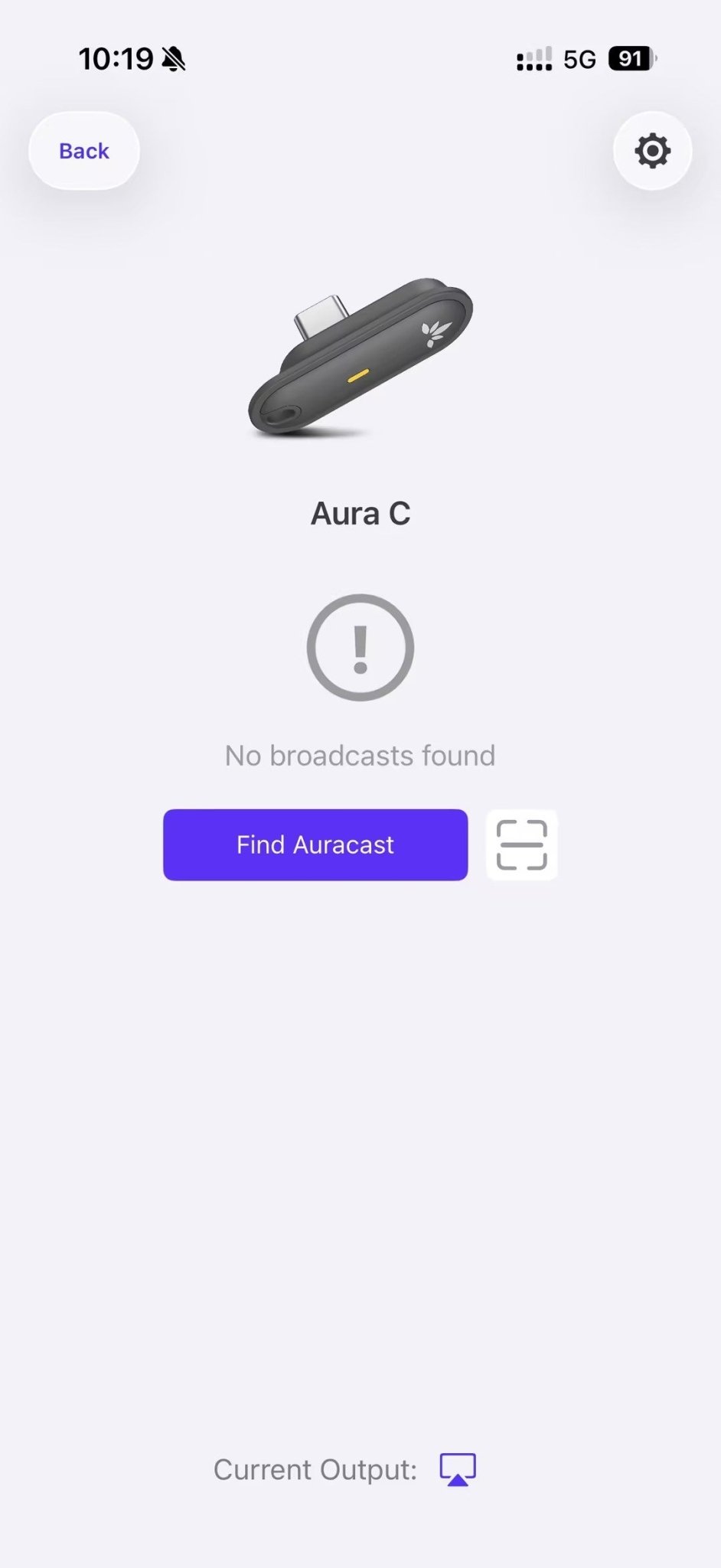 VenuCast Connect screen with the Find Auracast button