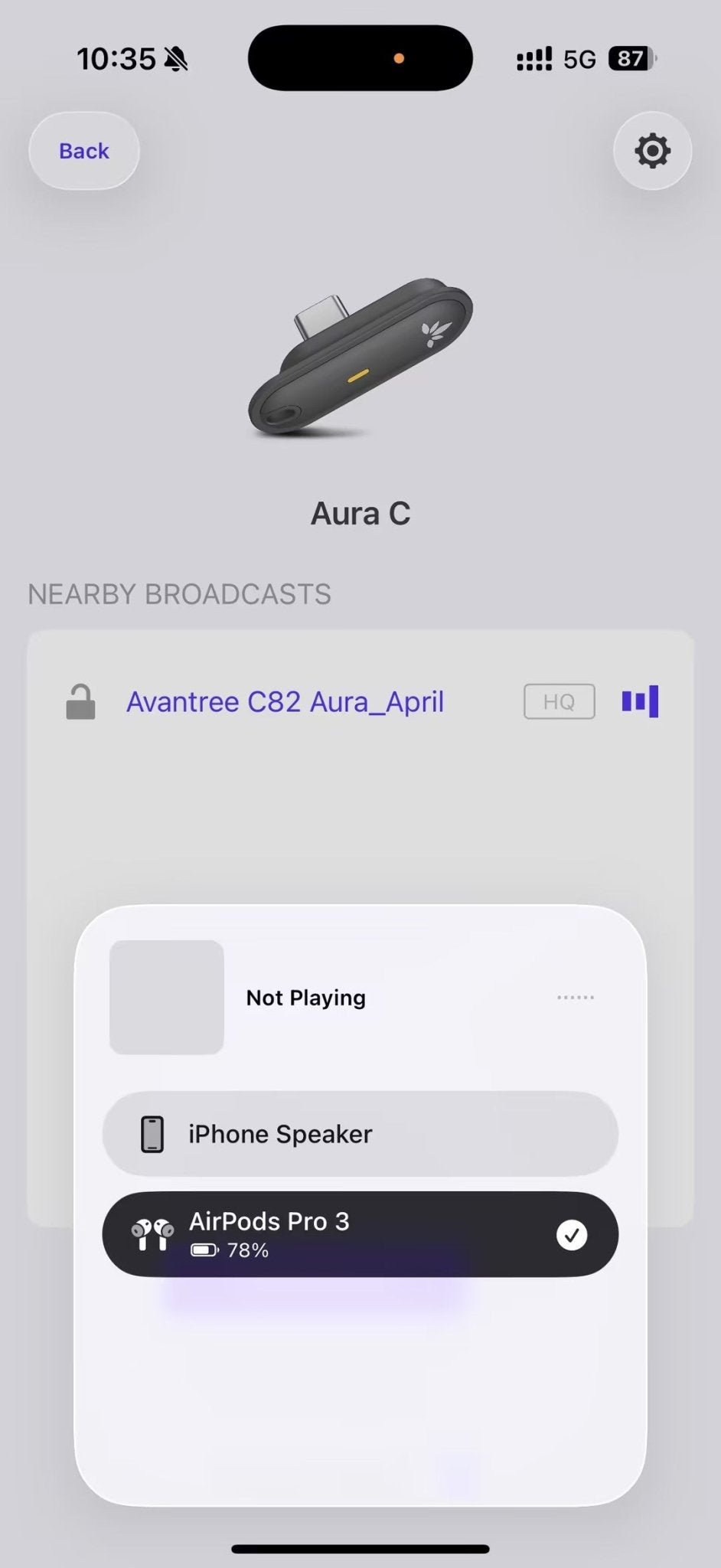 Audio output menu with AirPods Pro 3 selected