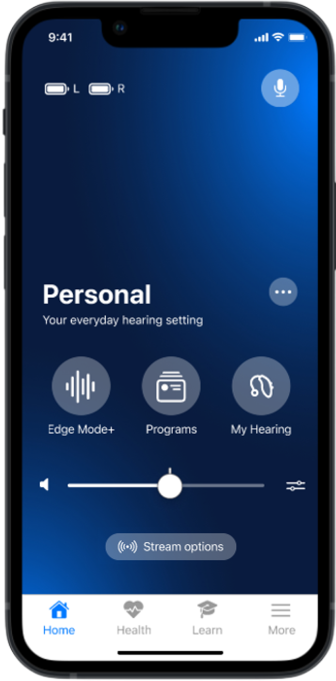 NuEar app, step 2: Open Stream options