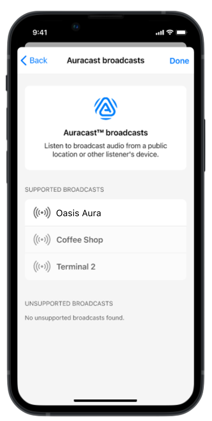 NuEar app, step 4: Select the broadcast