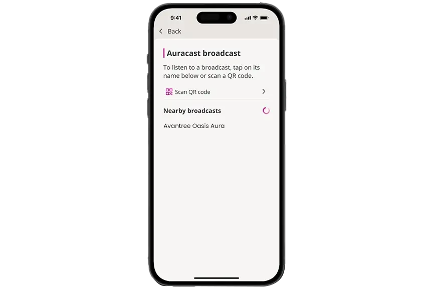 Nearby Auracast broadcasts in the Oticon app