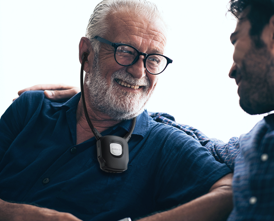Ambient mode of HT381 allows the user to hear his or her surroundings, like a hearing aid device.