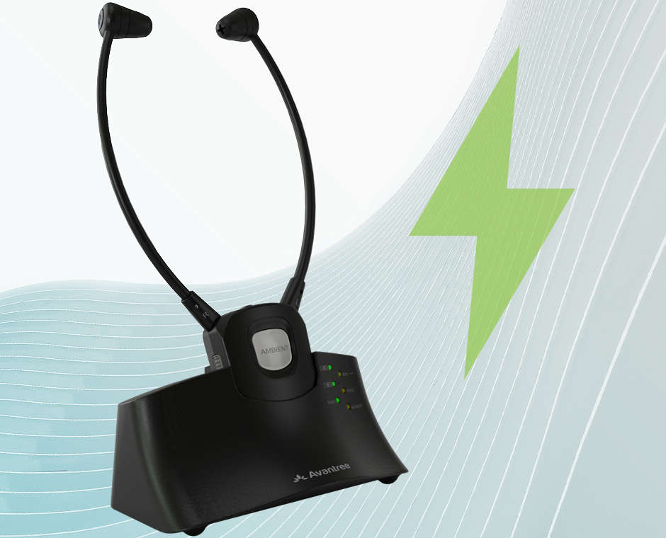 The transmitter of HT381 doubles as a charging dock. Place the receiver into the dock to charge.