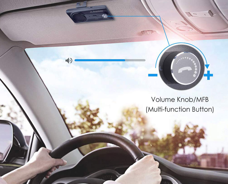 Avantree CK11 - Kits de coche Bluetooth 5.0 manos libres, altavoz fuerte de  3 W, asistente Siri y encendido automático de movimiento, perilla de