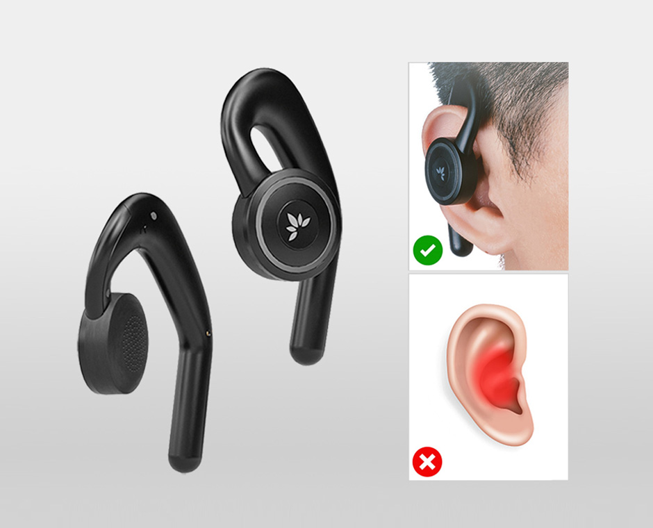 Avantree Candid earphones on a man's head displaying the open ear design