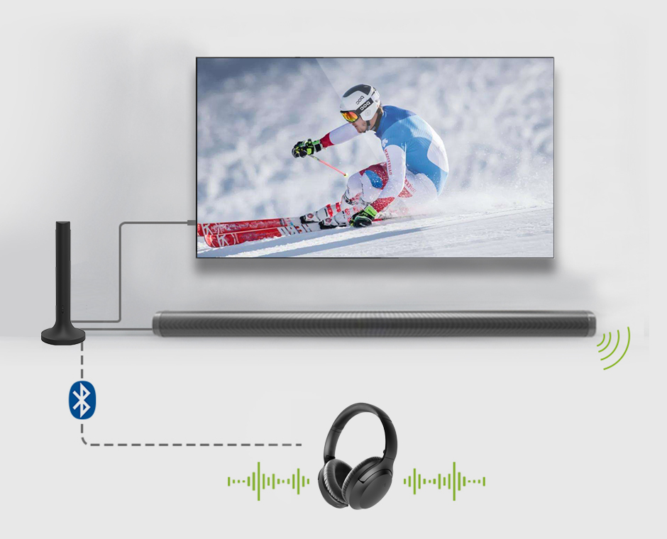 The Opera can work with an External TV speaker and have audio through speaker and headphones at the same time