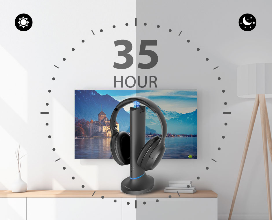 Avantree Opera - Auriculares inalámbricos cómodos de 35 horas para ver  televisión con transmisor Bluetooth y base de carga, modo de diálogo claro