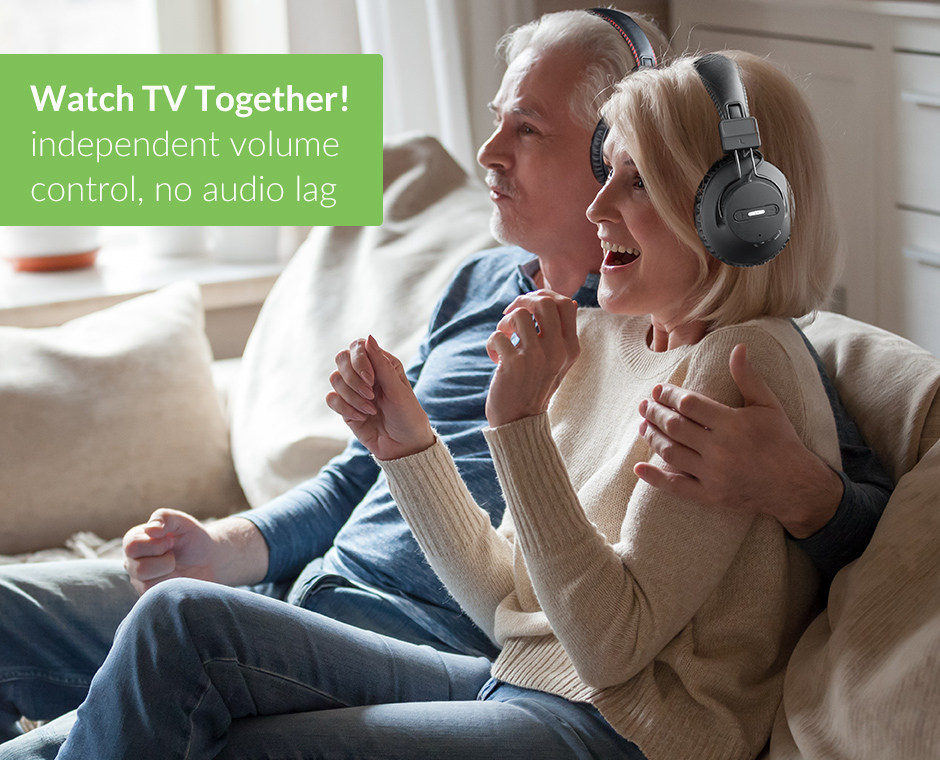 Watch TV with a family member at one's own volume