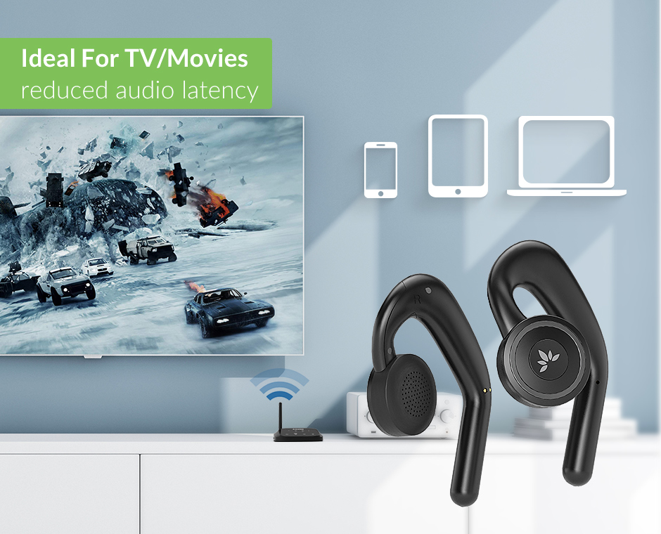 Avantree TWS116 wireless headphones for tv with reduced latency, ideal for tv / movies